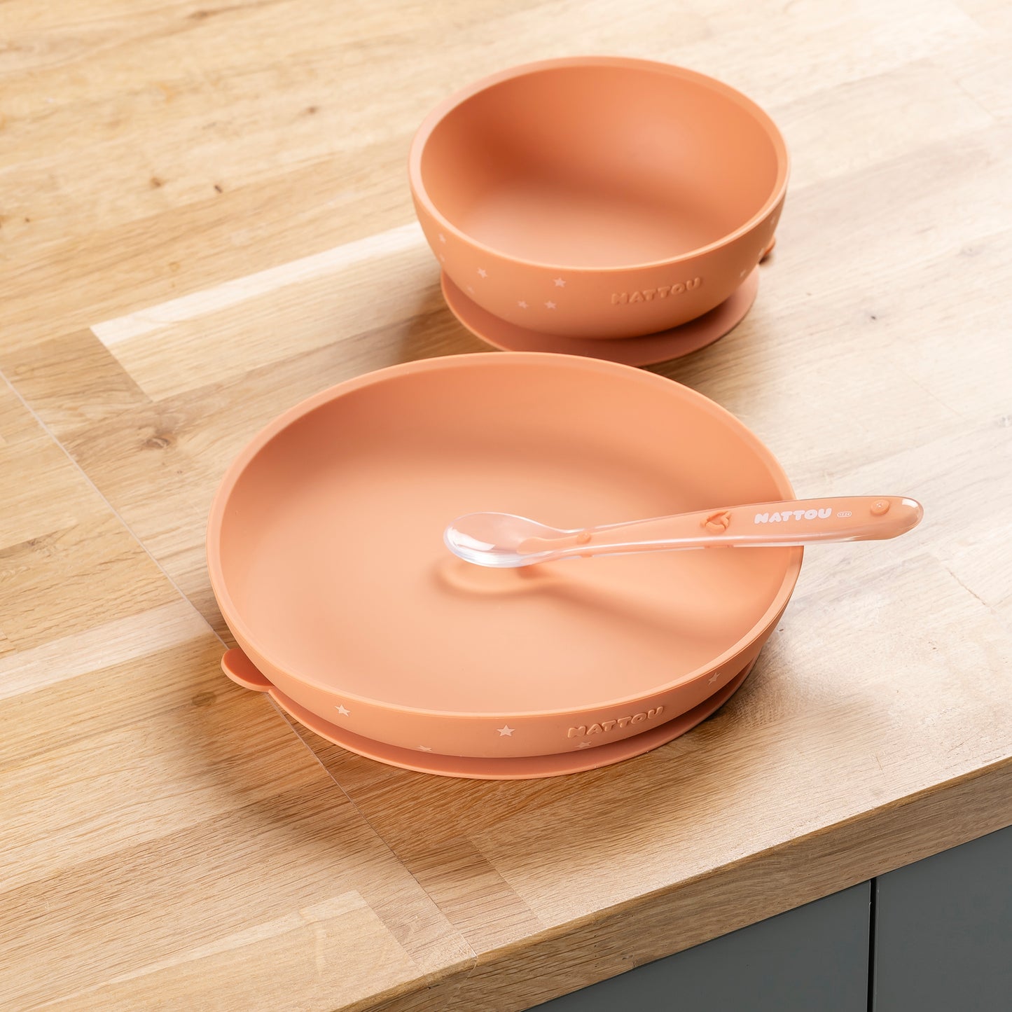 Силиконов комплект за хранене 3 части terracotta