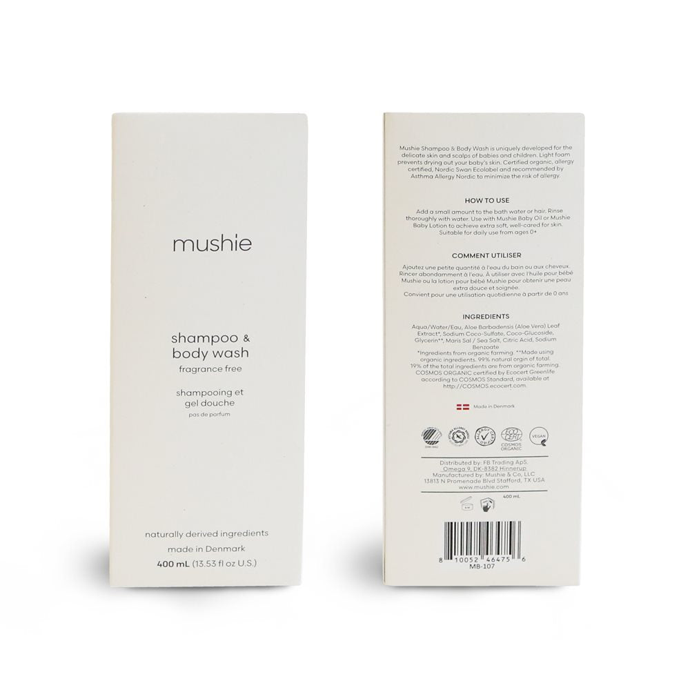 Бебешки шампоан и душ гел Mushie Fragrance Free 400 мл