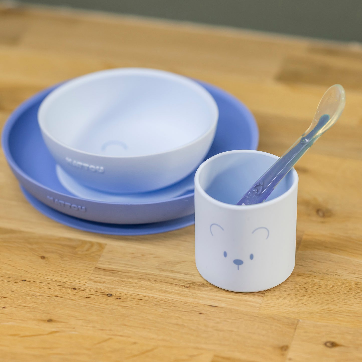 Силиконов комплект за хранене Bear Blue 4 части Nattou