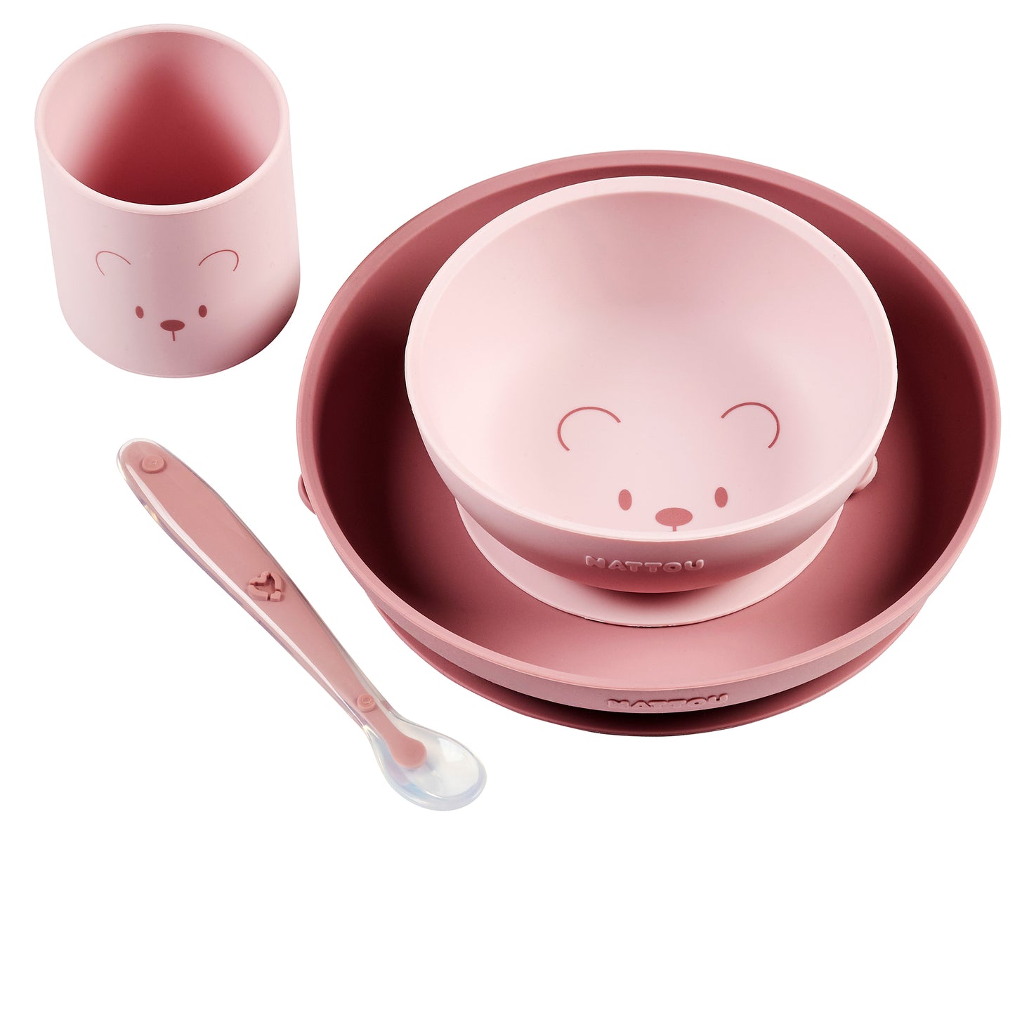 Силиконов комплект за хранене Bear Pink 4 части Nattou