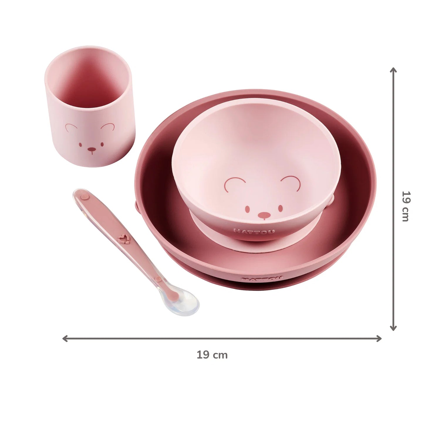 Силиконов комплект за хранене Bear Pink 4 части Nattou