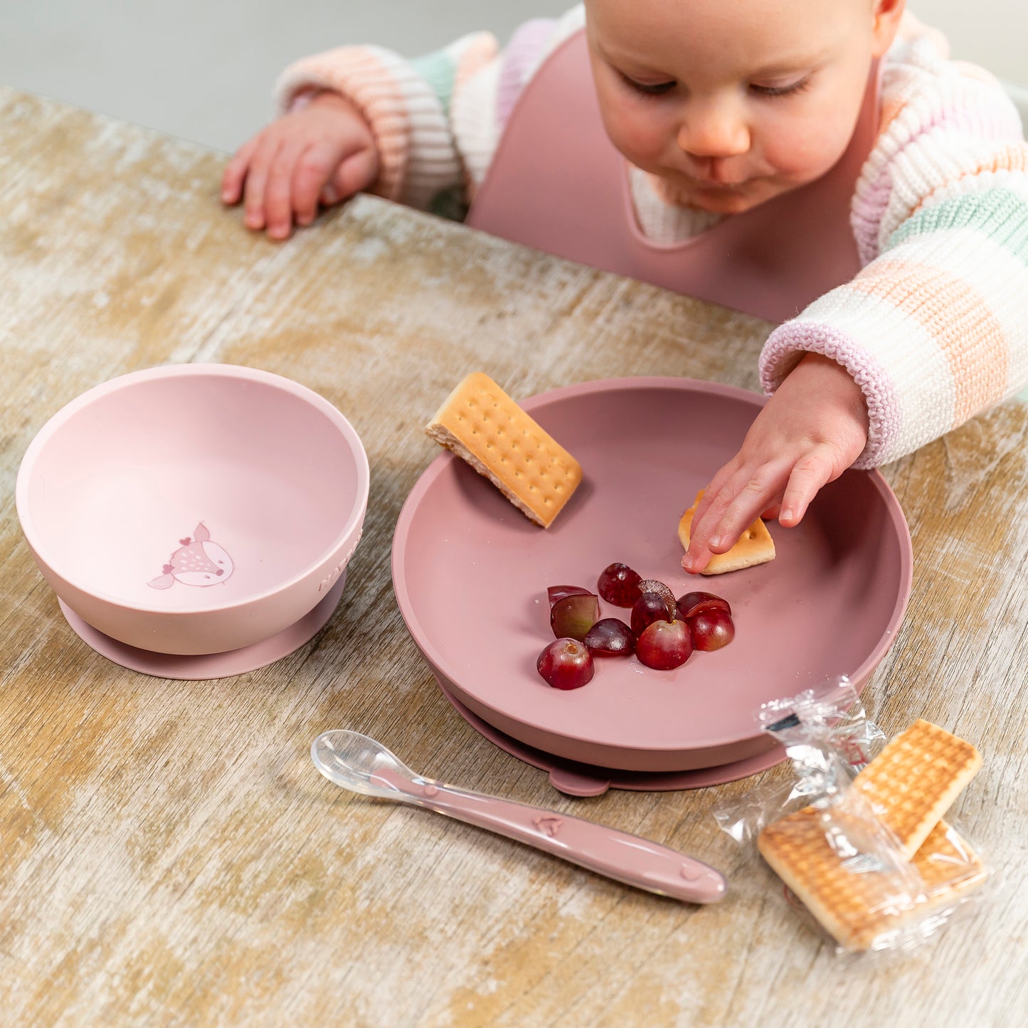 Силиконов комплект за хранене Pink 4 части Nattou