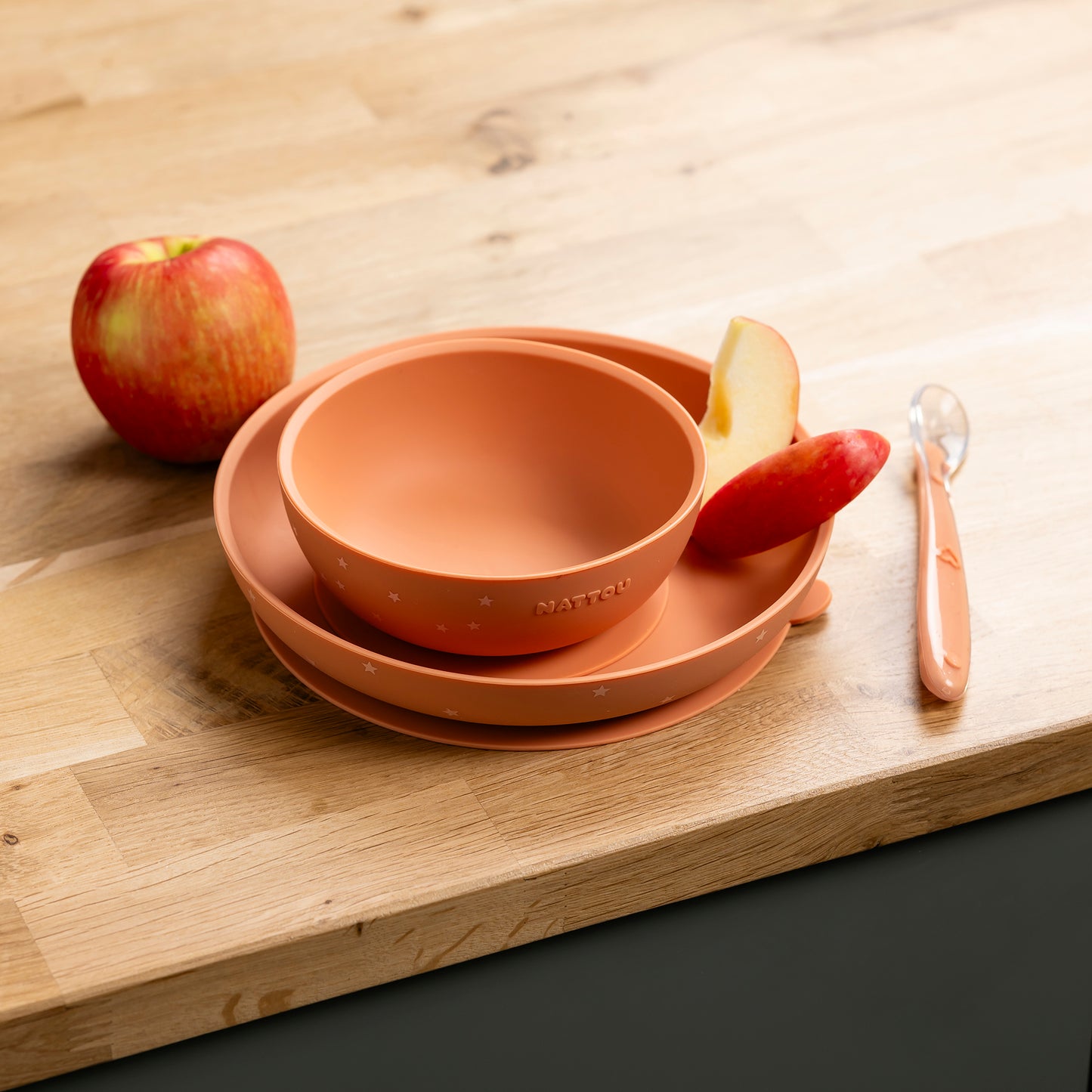 Силиконов комплект за хранене 3 части terracotta