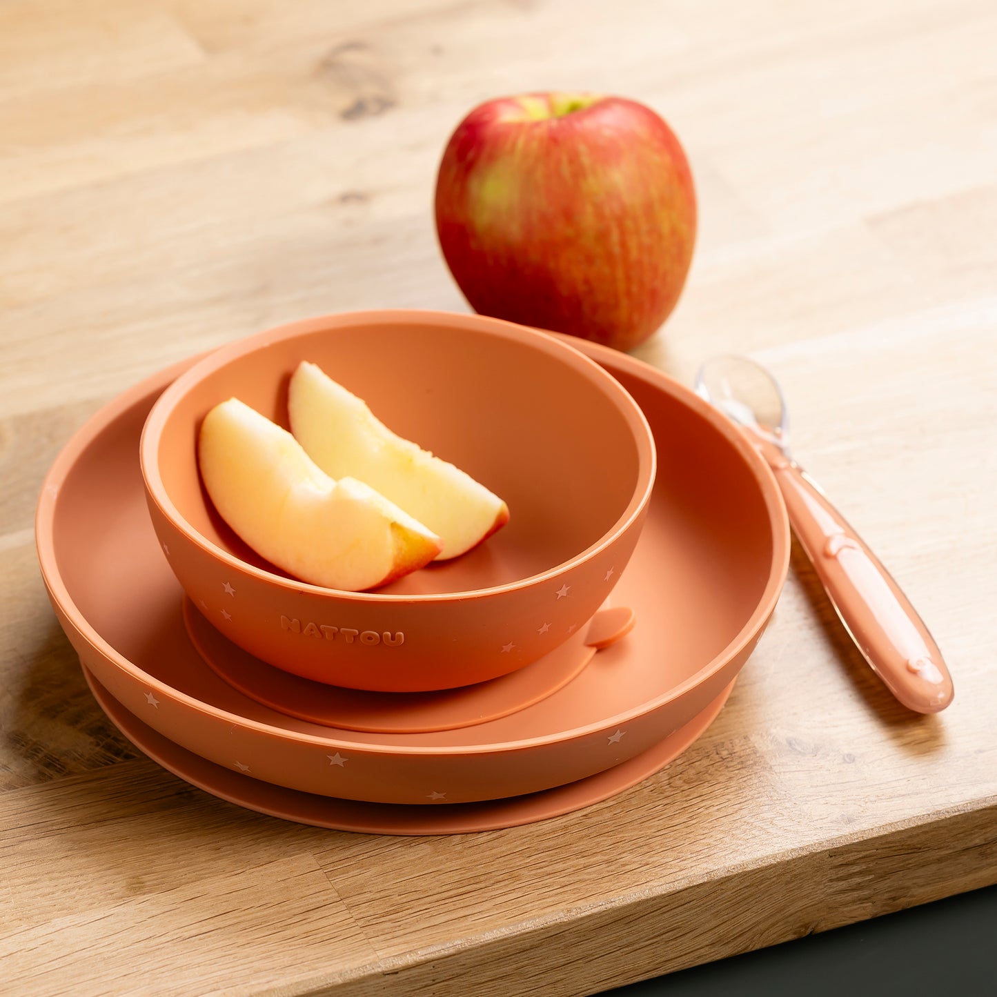 Силиконов комплект за хранене 3 части terracotta