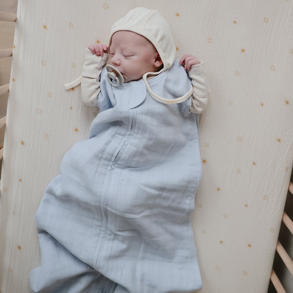 Муселиново спално чувалче Mushie Baby Blue 0-6 м