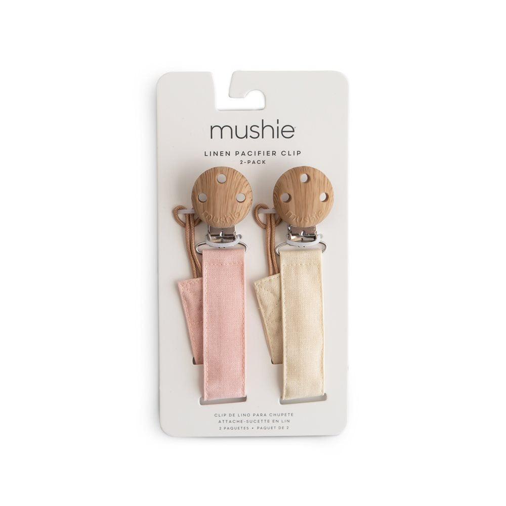 Ленен клипс за биберон 2 бр. Mushie Blush Cream