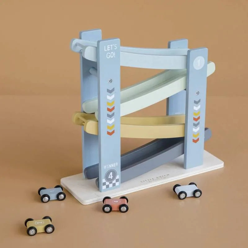 Дървена състезателна писта с 4 колички Little Dutch blue